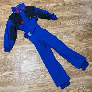 VTG Edelweiss Skiwear Mens S One Piece Snow Suit Blue Black Red Insulated 90s